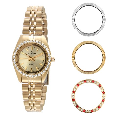Peugeot Women's Gold-Tone Bracelet Watch with Four Bezel Covers