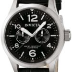 Invicta II Men's Stainless Steel Watch with Black Leather Band