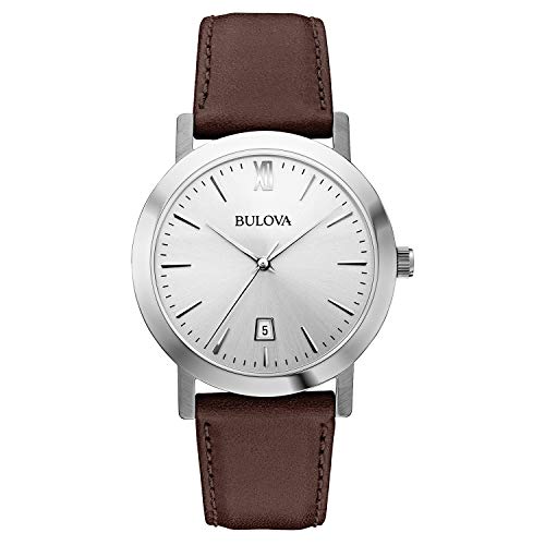 Bulova Unisex Stainless Steel Watch with Brown Leather Band