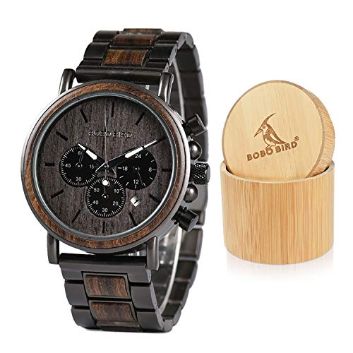 Mens Wooden Watches Business Casual Wristwatches Stylish Ebony Wood