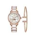 Ladies Quartz Moon Phase Watch Women -MAMONA Rose Gold White