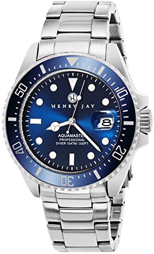 Henry Jay Mens Stainless Steel Professional Dive Watch with Date