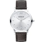 Montblanc Star Classique Date Stainless Steel Brown Leather Mens Watch