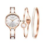 Ladies Quartz Watch Women bracelet set-MAMONA Rose Gold White