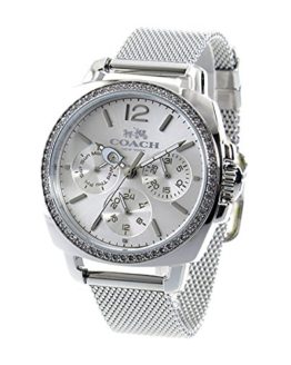 Coach Womens Mini Boyfriend Silver Tone Stainless Mesh Glitz Watch