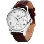 Mens Quartz Watch, Roman Numeral Business Casual Fashion Analog Wrist watch Classic Calendar Date Window, Waterproof 30M Water Resistant Comfortable PU Leather Watches -Brown