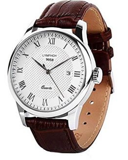 Mens Quartz Watch, Roman Numeral Business Casual Fashion Analog Wrist watch Classic Calendar Date Window, Waterproof 30M Water Resistant Comfortable PU Leather Watches -Brown