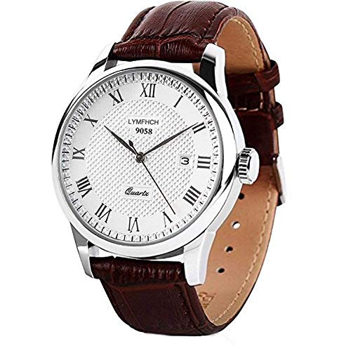 Mens Quartz Watch, Roman Numeral Business Casual Fashion Analog Wrist watch Classic Calendar Date Window, Waterproof 30M Water Resistant Comfortable PU Leather Watches -Brown