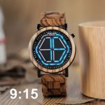 BOBO BIRD Men’s Bamboo Digital LED Watch – Large Size Handmade Wooden Wristwatch with Night Vision