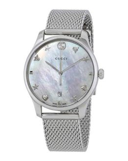 Gucci G-Timeless Mother of Pearl Dial Ladies Mesh Watch