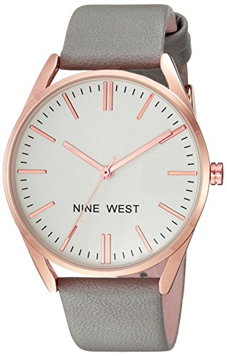 Nine West Women's Rose Gold-Tone and Grey Strap Watch