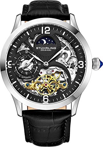 Stührling Original Automatic Watch for Men Skeleton Watch Dial, Dual Time