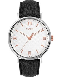 Timex Men's Southview 41 Black/White/Rose Gold Leather Strap Watch