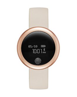 Stay Connected in Style: eMotion Unisex Smartwatch with Metal and Rubber Band in Rose Gold-Tone and Light Pink (Model: FMDEM005).