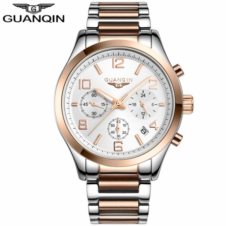Men Watch GUANQIN Chronograph Quartz Watches Date Luminous