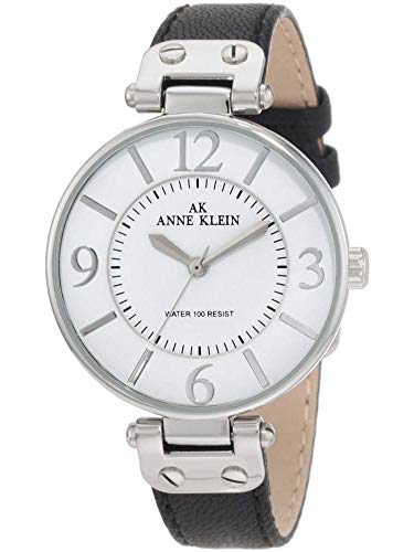 Anne Klein Women's Silver-Tone and Black Leather Strap Watch