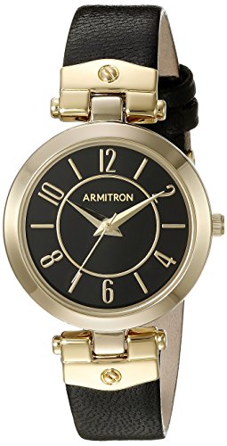 Armitron Women's Gold-Tone and Black Leather Strap Watch