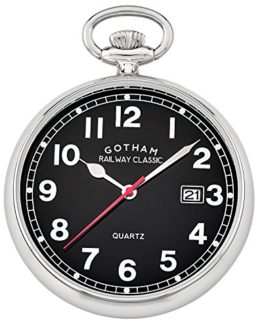 Gotham Men's Silver-Tone Analog Quartz Date Railroad Pocket Watch