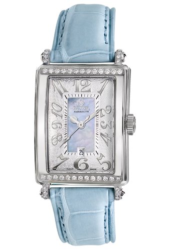 Gevril Women's Blue Mother-of-Pearl Genuine Alligator Strap Watch
