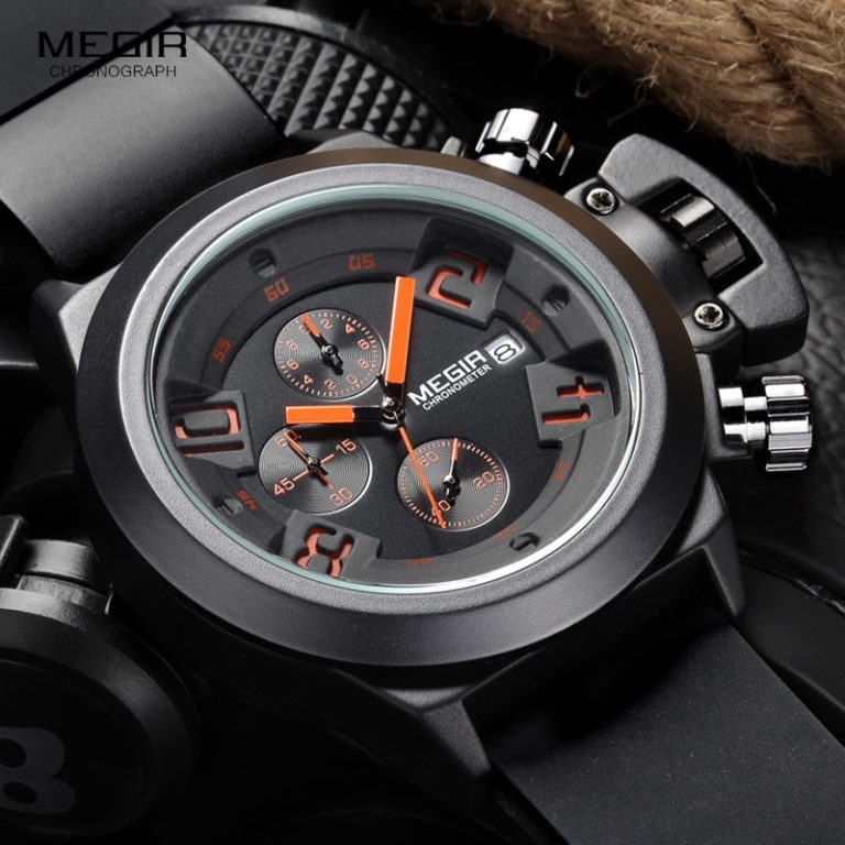 Megir Fashion Mens Silicone Band Sport Quartz Wrist Watches Analog Display Chronograph Black Watch for Man with Calendar 2002 1 Megir Fashion Mens Silicone Band Sport Quartz Wrist Watches