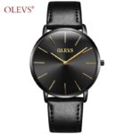 OLEVS Luxury Brand Men Wrist Watch Sport Male Clock Leather Quartz Watches Men's Business Watches Thin relogio masculino Black