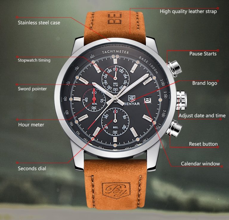 BENYAR Brand Sport Men Watch Top Brand Luxury Male Leather Waterproof Chronograph Quartz Military Wrist Watch Men Clock saat 2 BENYAR Brand Sport Men Watch Top Brand Luxury Male Watch
