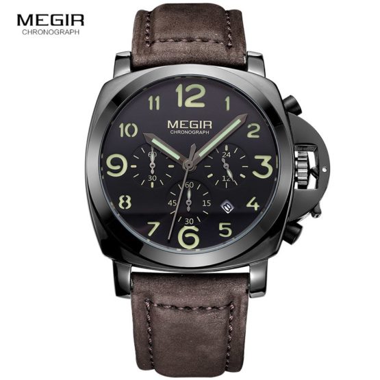 Megir fashion casual top brand quartz watches men leather sports watch
