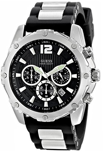 GUESS Men's Sporty Silicone & Metal Silver-Tone Chronograph Watch