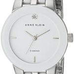 Anne Klein Women's Diamond Dial Silver-Tone and White Ceramic Bracelet Watch