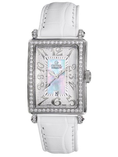 Gevril Women's White Mother-of-Pearl Genuine Alligator Strap Watch