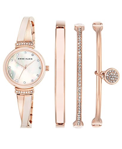Anne Klein Women's Rose Gold-Tone Bangle Bracelet Watch 26mm Gift Set