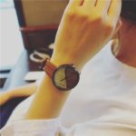 New Stitching design Wood grain watches Simple wooden vintage female clock