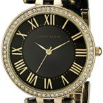 Anne Klein Women's Gold-Tone and Black Leather Watch and Bracelet Set