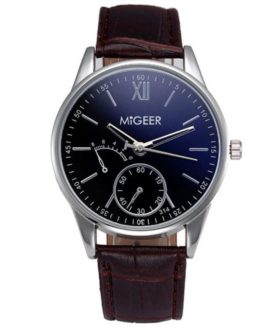 MIGEER man watch brand Luxury Fashion Faux Leather Mens Analog