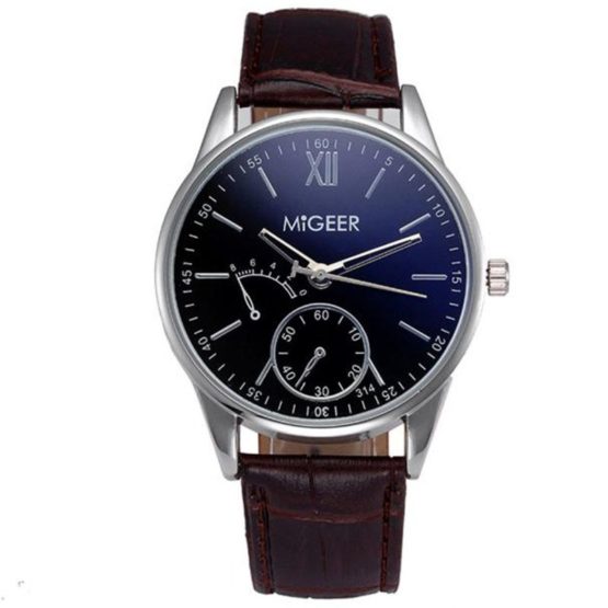MIGEER man watch brand Luxury Fashion Faux Leather Mens Analog