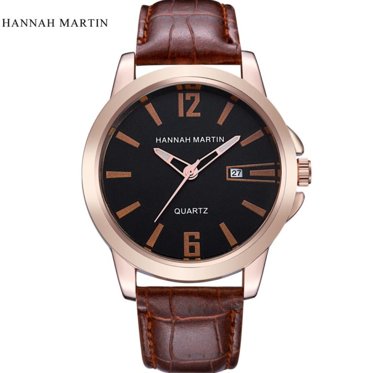Mens Watches Luxury Hannah Martin Leather Strap Casual Quartz Watch