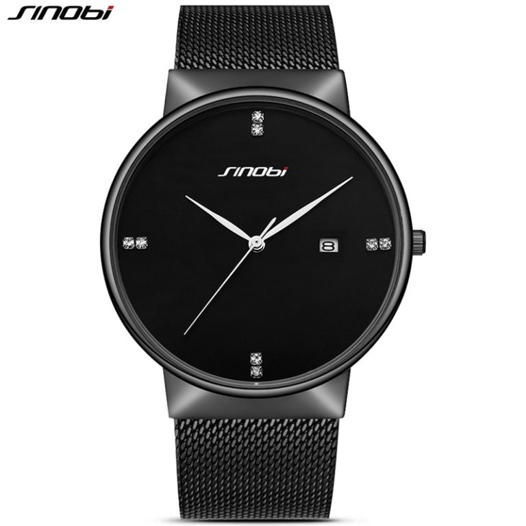 SINOBI Business Men Wrist Watches Mesh Stainless Steel Watchband Crystal Hour Marker Male Clock Watch Calendar Relogio Masculino 1 SINOBI Business Men Wrist Watches Mesh Stainless Steel Watchband