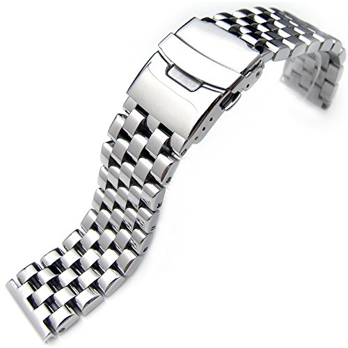Polished Engineer Solid Link Stainless Steel Watch Bracelet Band