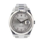 Rolex Datejust II 41mm Steel Silver Diamond Dial Men's Watch