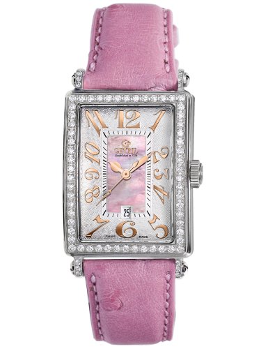 Gevril Women's Pink Mother-of-Pearl Genuine Ostrich Strap Watch