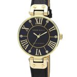 Anne Klein Women's Gold-Tone Black Mother-Of-Pearl Dial Leather Dress Watch