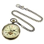 TREEWETO Mechanical Pocket Watches Bronze Roman Numerals Open Face