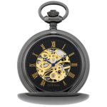 Gotham Men's Silver-Jewel Mechanical Double Hunter Pocket Watch
