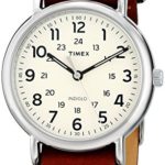 Timex Unisex Weekender 40 Brown Leather Slip-Thru Strap Watch