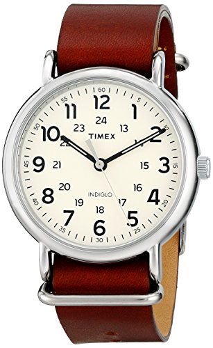 Timex Unisex Weekender 40 Brown Leather Slip-Thru Strap Watch