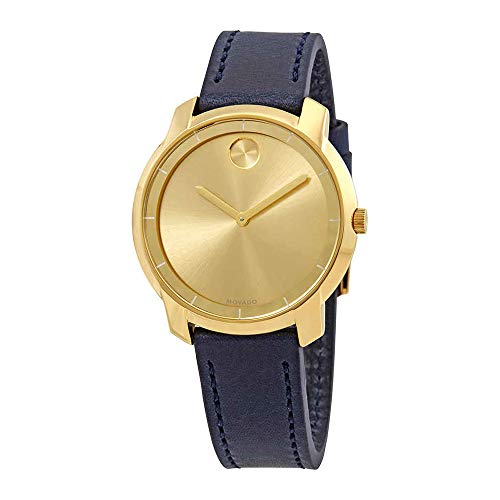 Movado Bold Yellow Gold Sunray Dial Ladies Leather Watch