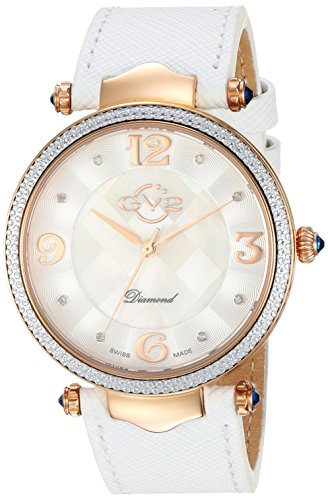 GV2 by Gevril Sassari Womens Diamond Swiss Quartz White Leather Strap Watch