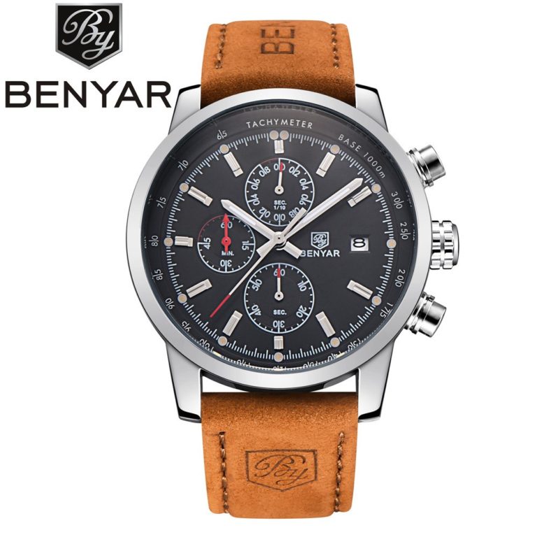 BENYAR Brand Sport Men Watch Top Brand Luxury Male Leather Waterproof Chronograph Quartz Military Wrist Watch Men Clock saat BENYAR Brand Sport Men Watch Top Brand Luxury Male Watch