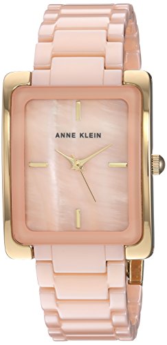 Anne Klein Women's Gold-Tone and Peach Ceramic Bracelet Watch