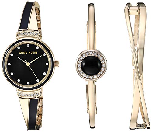 Anne Klein Women's Swarovski Crystal Accented Gold-Tone and Black Watch